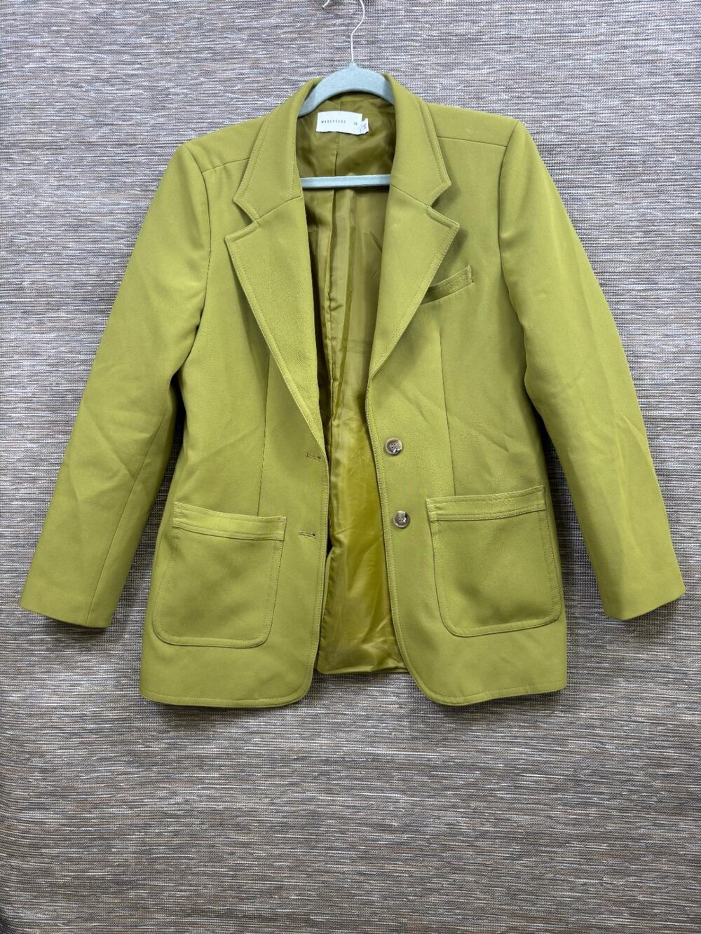Warehouse Tailored Blazer Jacket Womens Size 10 US 8 Green Two Buttons Casual